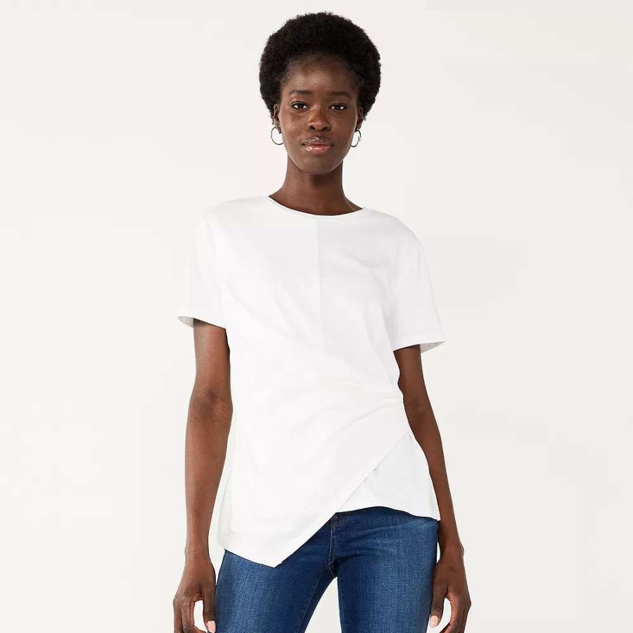 Clothing * | Women'S Nine West Asymmetric Short Sleeve Crewneck Top