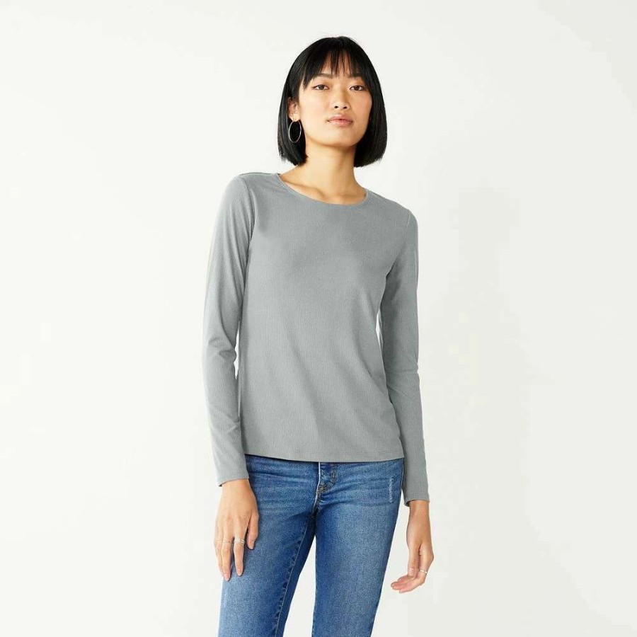 Clothing * | Women'S Nine West Essential Soft-Spun Long Sleeve Crewneck Tee