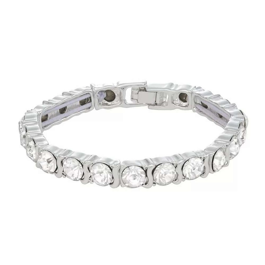 Jewelry * | Nine West Silver Tone Simulated Crystal Stretch Bracelet