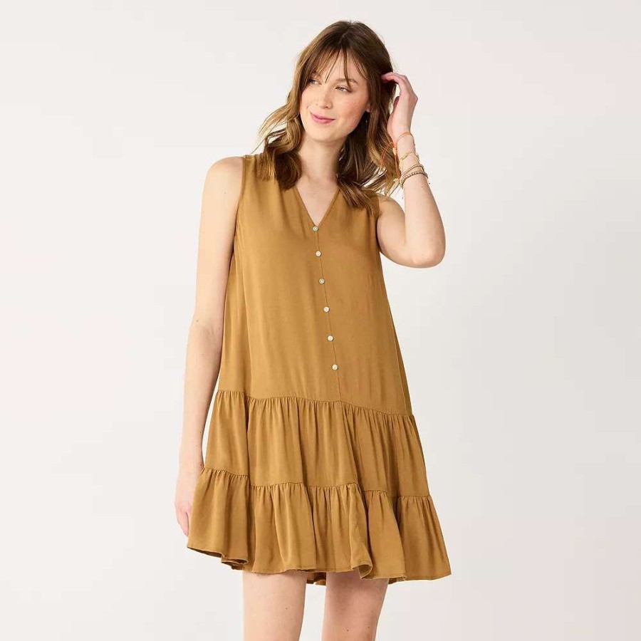 Clothing * | Women'S Nine West Button-Front Tiered Drop-Waist Dress