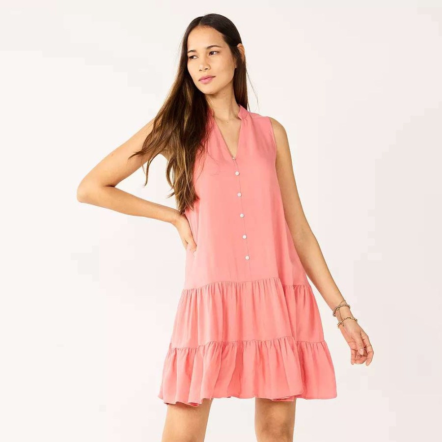 Clothing * | Women'S Nine West Button-Front Tiered Drop-Waist Dress