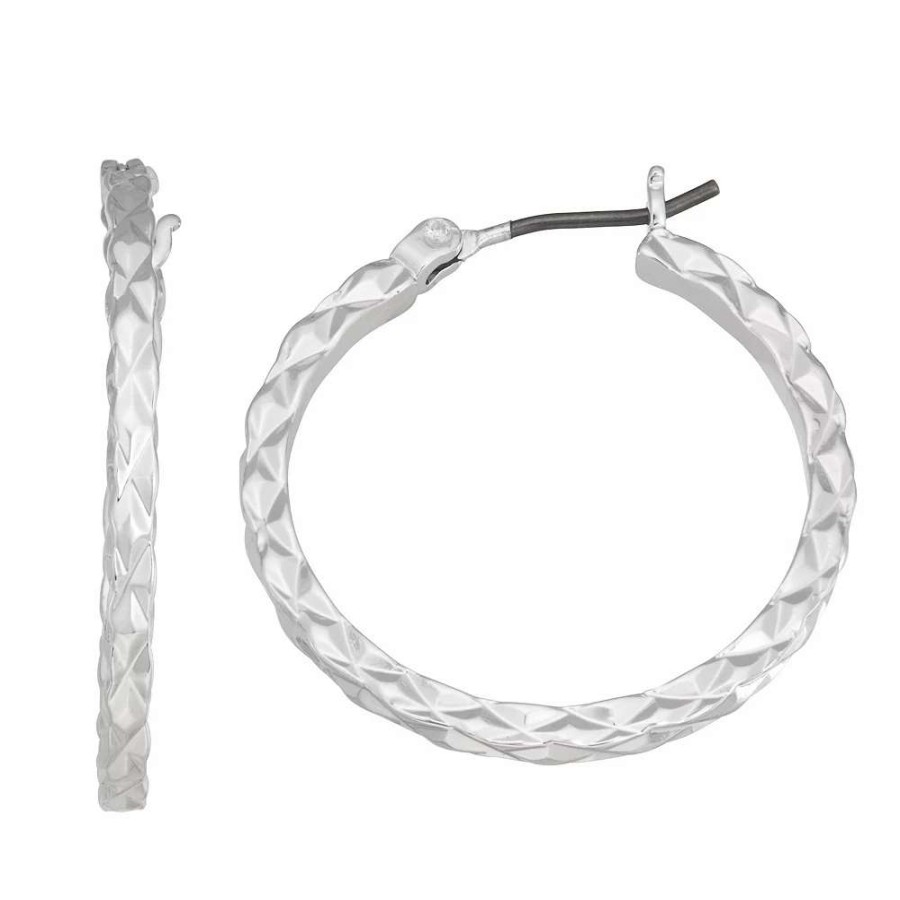 Jewelry * | Nine West Textured Hoop Earrings Silver Tone