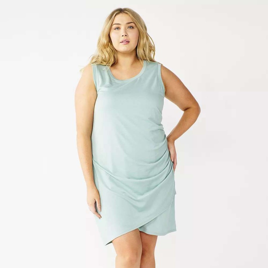 Clothing * | Plus Size Nine West French Terry Sleeveless Tulip Hem Dress