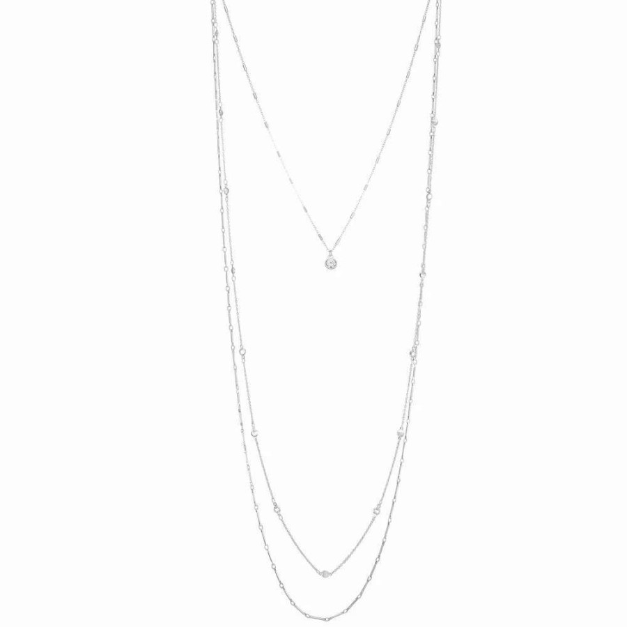 Jewelry * | Nine West Silver Tone Simulated Crystal Textured Multi-Strand Necklace