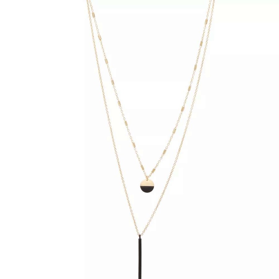 Jewelry * | Nine West Enameled Pendant Layered Necklace Black