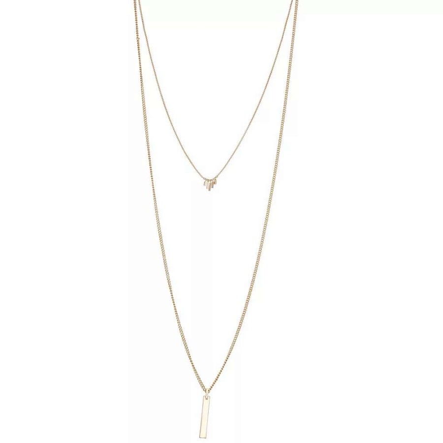 Jewelry * | Nine West Gold Tone 2 Row Bar Pendant Necklace