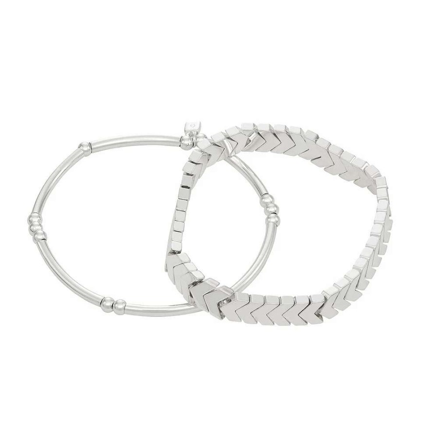 Jewelry * | Nine West Silver Tone Two Row Bracelet Set